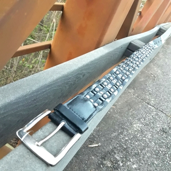 Genuine Leather Belt Metal Studded Rivets Grommets Gothic Grunge Punk Rock M-L - Picture 6 of 16